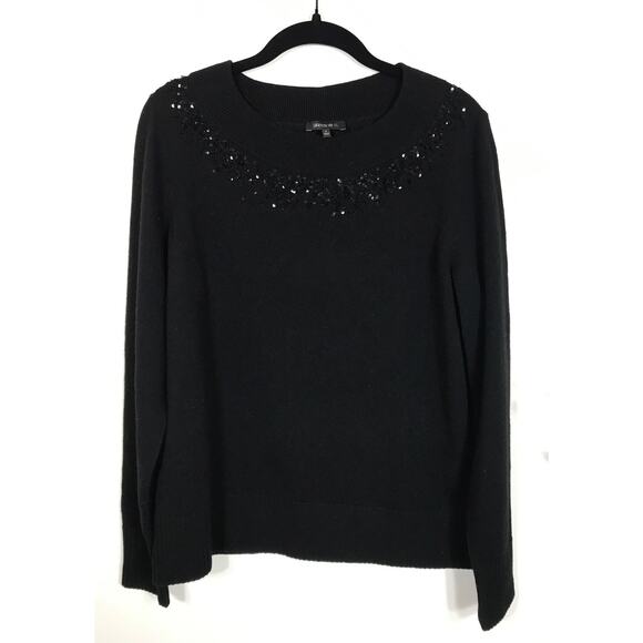 Lafayette 148 New York Sweater Large Black Beaded Sequin Capsule Office Classic - Picture 1 of 6